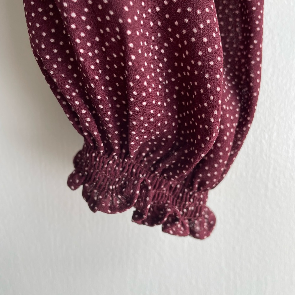 Abercrombie & Fitch Smocked Back Fitted Top with Balloon Sleeves XS Burgundy - Picture 7 of 12